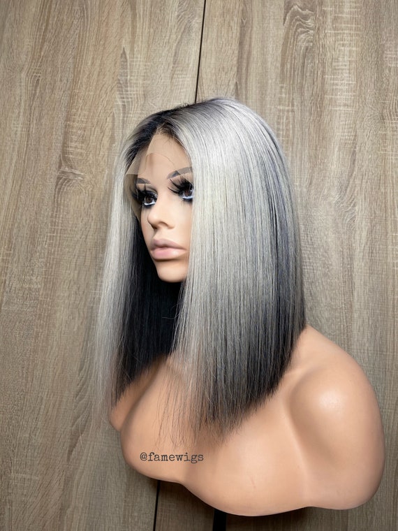 14 Black and White Lace Front Human Hair Wig Etsy
