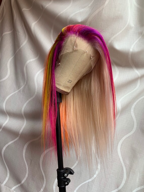 Half Rainbow Half Blonde Lace Front Human Hair Wig Nicki Minaj Etsy