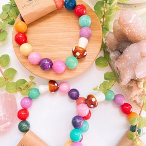 Chunky Mushroom Bead Bracelet | Rainbow Chunky Bead Bracelet | Colorful Mushroom Bracelet | Brown Mushroom Bead | Boho Bracelet | Vibrant