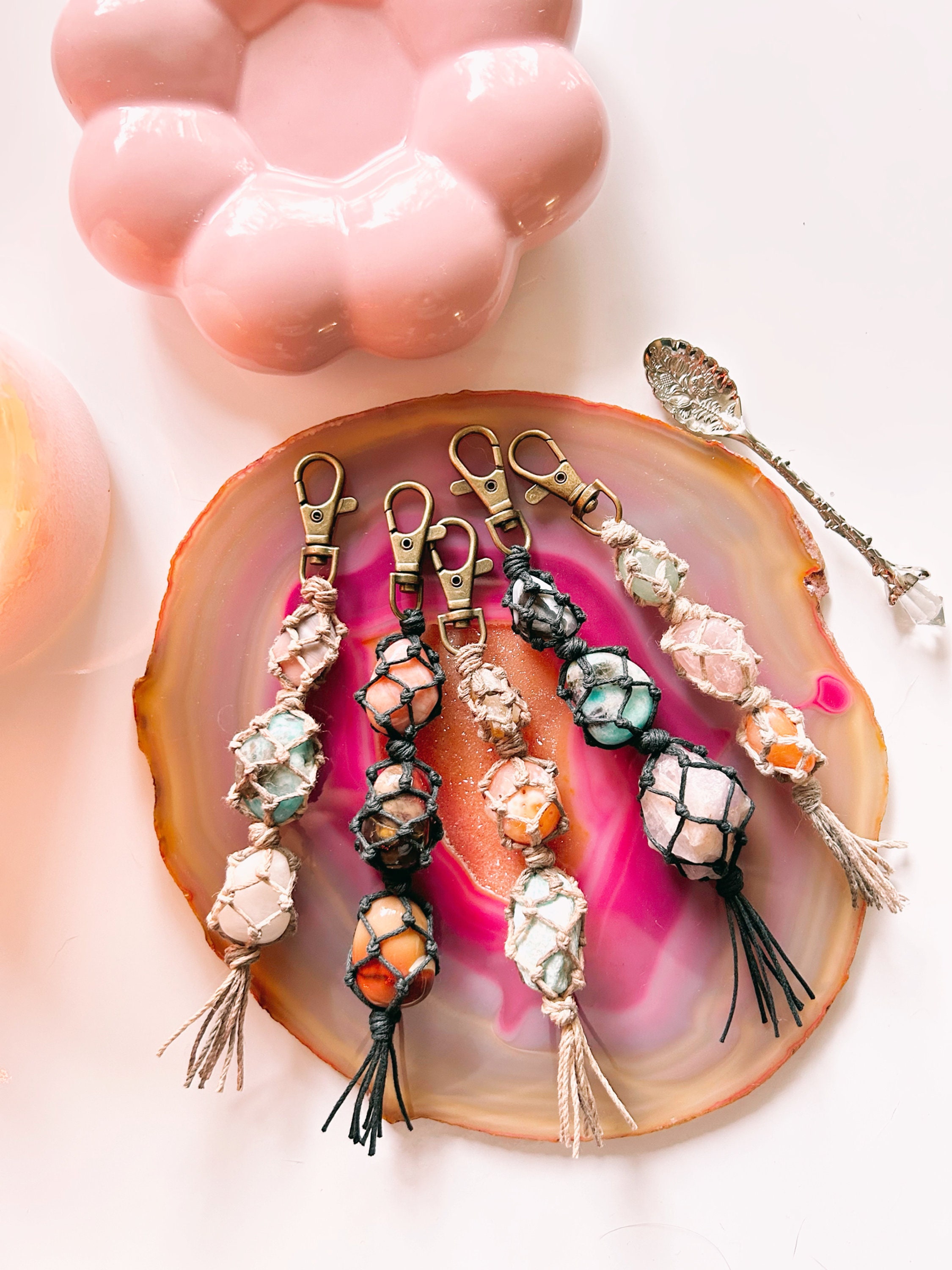 Boho Crystal Keychain | Tumbled Stone Keychain | Unique Keychain