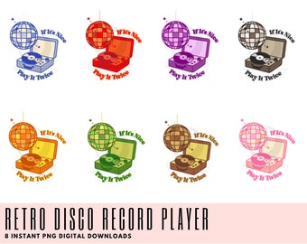 Arte de pared retro / Arte de bola de discoteca / Arte de tocadiscos / Descargas imprimibles retro / Conjunto de PNG retro / Arte de música / Estética disco