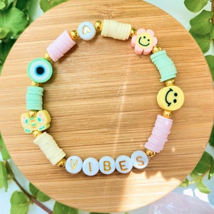 Vibes Bracelet | Smiley Face Bracelet | Heishi Beaded Bracelet | 90s Jewelry | Trendy Bracelets | Boho Bracelet | Small Gift | Rave Jewelry