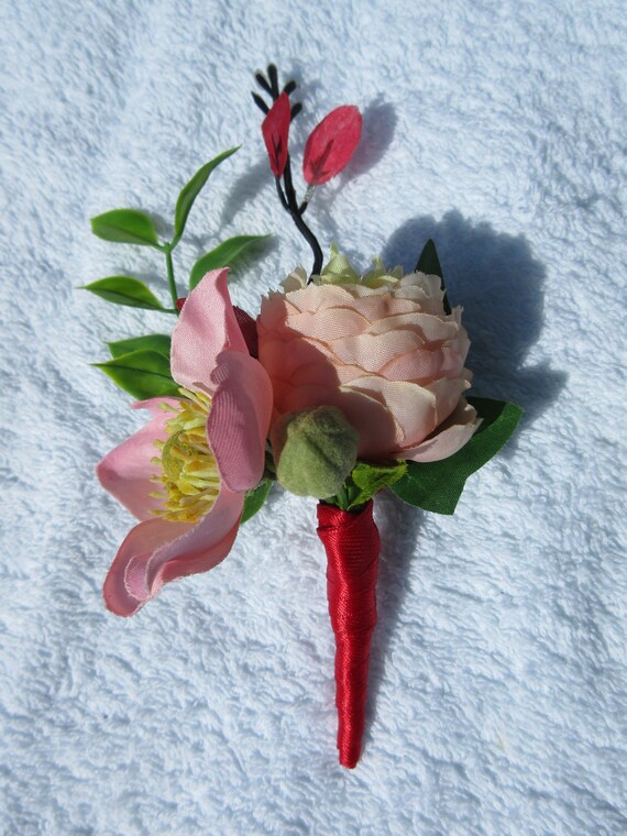 Fleur En Soie Boutonnière Boutonnière Rose Rouge Mariage
