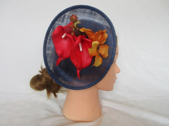 navy and red wedding hat