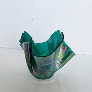 Vintage Iridescent green Swirl art Glass candle holder