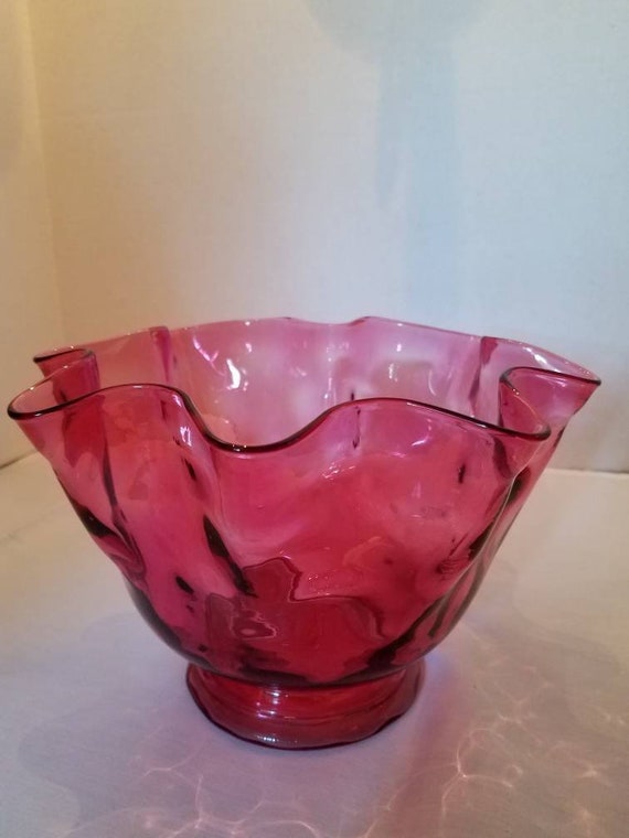 Fenton Cranberry fluted glass bowl Etsy