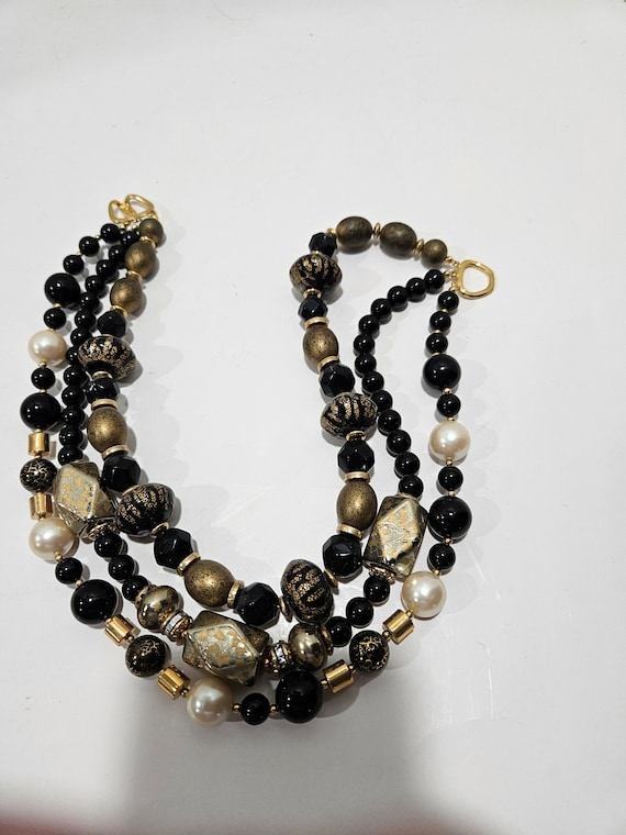 Double Row Faceted Black Lucite @Satin Gold Bead N