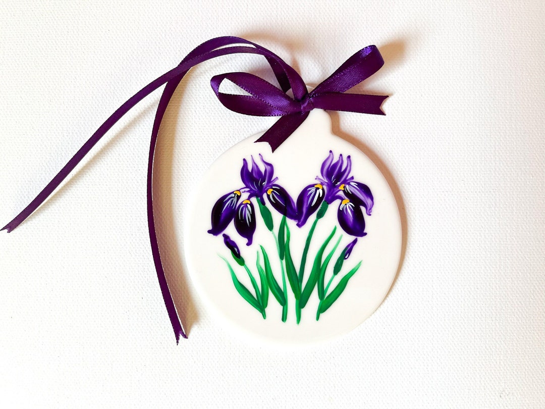 Purple Iris Hand Painted Flower Ornament,christmas Tree Flower Ceramic
