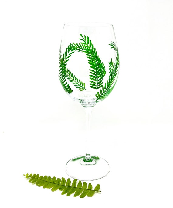 Hand painted fern large stemware wine glass botanical ferns Etsy.de