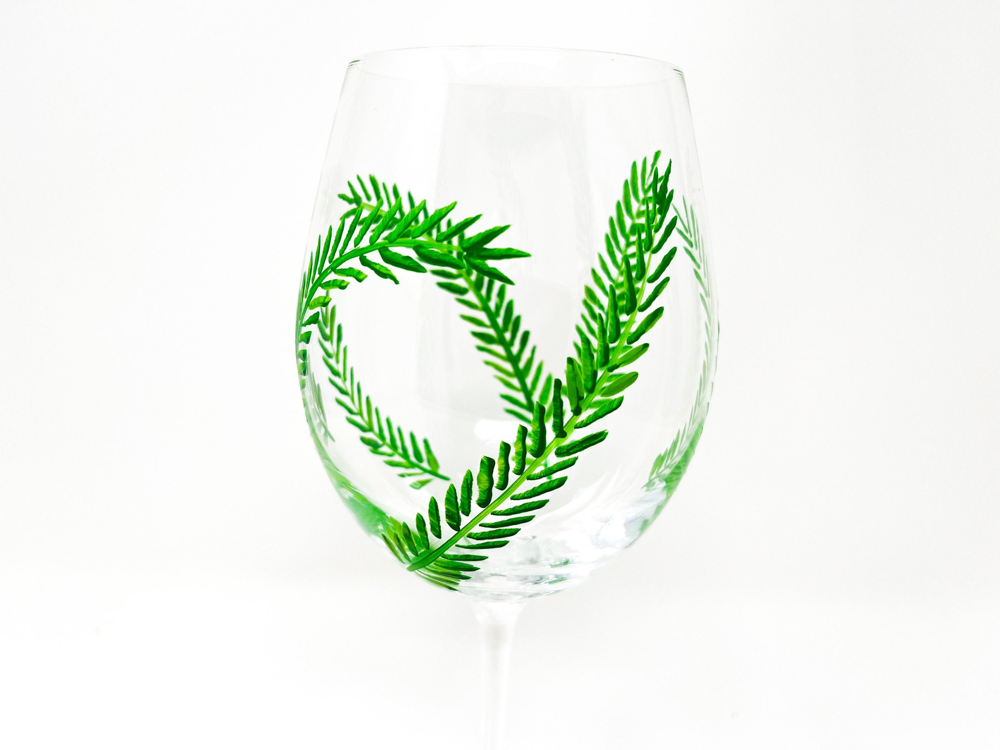 Hand painted fern large stemware wine glass botanical ferns Etsy.de