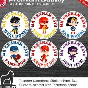48 personalised teacher stickers |,Teacher encouragement stickers, Merit stickers, Reward Stickers, superhero stickers for teachers.
