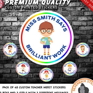48 Custom cute personalised teacher stickers - Teacher encouragement stickers | Merit stickers | Reward Stickers