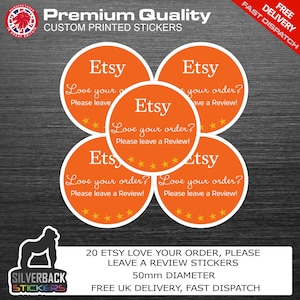 Etsy Love Your Order? please leave a review stickers. Etsy Review Stickers. If you love your order please leave us a review on Etsy