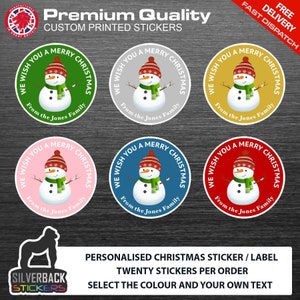 20 Personalised Christmas Present stickers featuring an Snowman design. Snowman Personal Christmas gift stickers