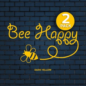 Bee Happy car stickers | 2 Pack car decals in a Bee Happy design with lovely text and a bee at the end | Available in 17colours