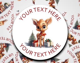 Adesivi natalizi personalizzati con renne, adesivi con renne, etichette regalo di Natale, etichette natalizie, adesivi natalizi Bambi