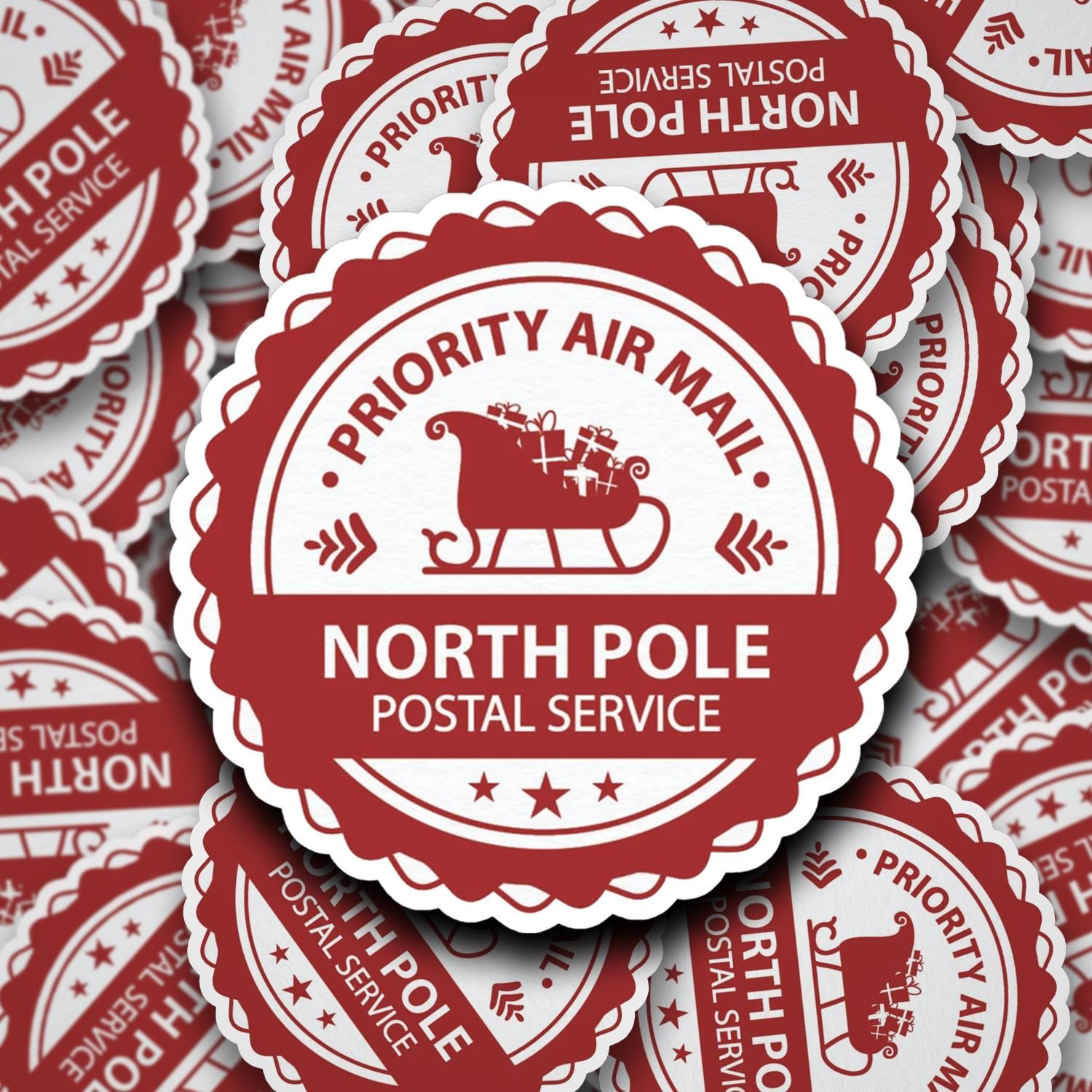 Pegatinas del servicio postal del Polo Norte - Pegatinas de correo aéreo prioritario - Pegatinas de regalo - Pegatinas de franqueo navideño - Pegatinas de correo aéreo del Polo Norte