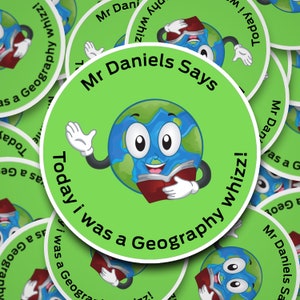 Geography Personalised teacher stickers, praise stickers, reward, School Stickers, New Teacher Gift, Teacher Gift, geography teacher sticker