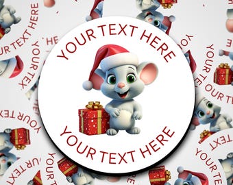 Adesivi natalizi personalizzati a forma di topo, adesivi personalizzati, etichette regalo di Natale, etichette natalizie, bambino di Natale con regali