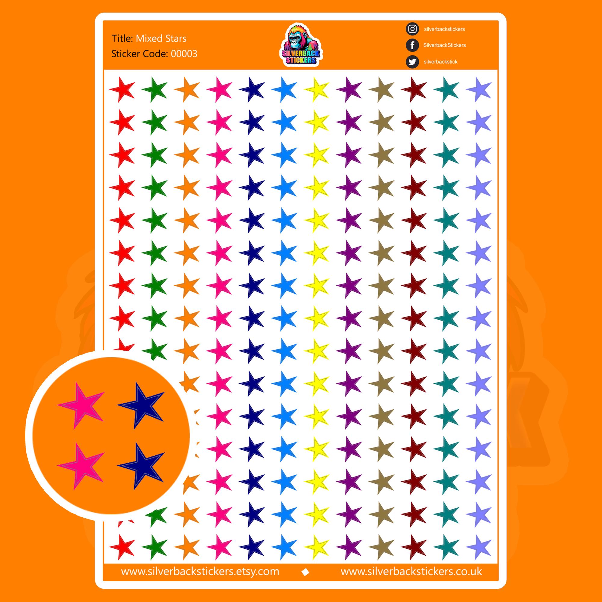 Sheet of Multi Colour Star Stickers for Your Planner Available in 6 ...