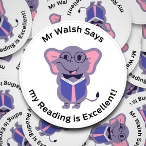 Excellent reading Elephant Personalised teacher stickers, praise stickers, reward, School Stickers, New Teacher Gift, Teacher Gift