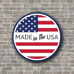 Pegatinas "Made in the USA" que presentan la bandera estadounidense con estrellas y rayas, pegatinas de vinilo para publicitar que sus productos están fabricados en los EE. UU.