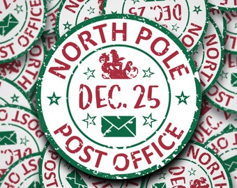 Gli adesivi per la consegna dell'ufficio postale del Polo Nord nei colori verde e rosso sono pronti per la tua posta e i tuoi pacchi natalizi.