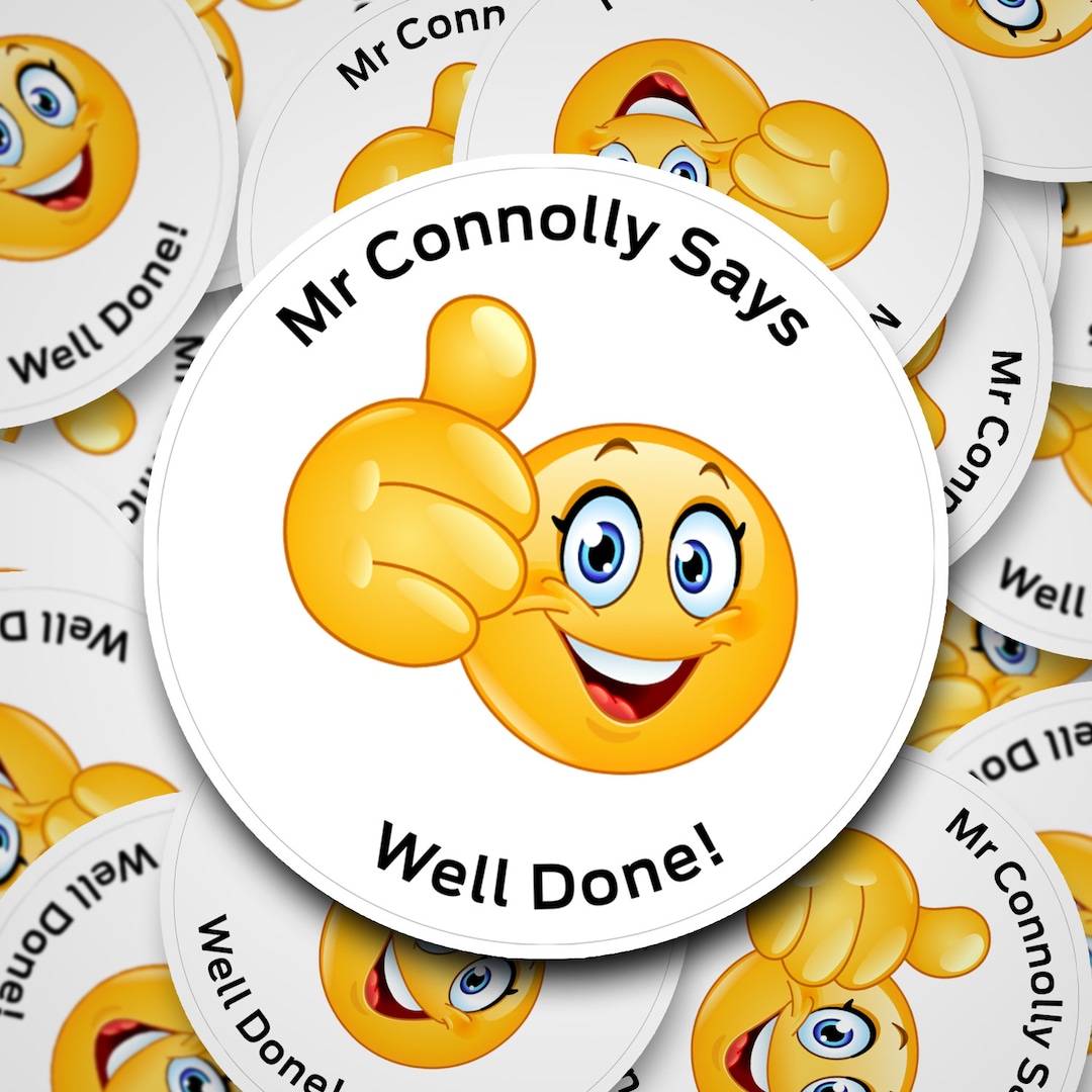 Emoji Well Done Personalised Teacher Stickers, Praise Stickers, Reward ...