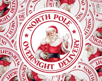 Adesivi per regali di Natale con consegna in giornata al Polo Nord. Adesivi natalizi per abbellire i tuoi regali, la spedizione e l'imballaggio dei regali.