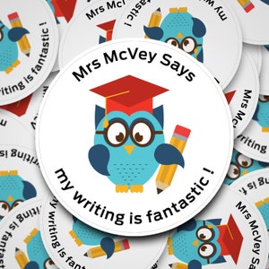 Writing Owl Personalised teacher stickers, praise stickers, reward stickers, school stickers, vinyl stickers, sticker sheets