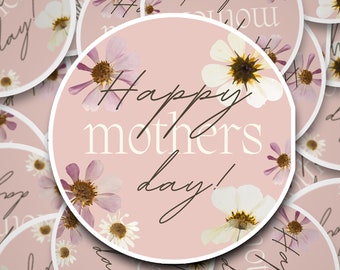 20 Happy Mothers day Stickers, Mothers day stickers with flowers, Mothering Sunday gift labels, mummy gift packaging, flowery mum stickers