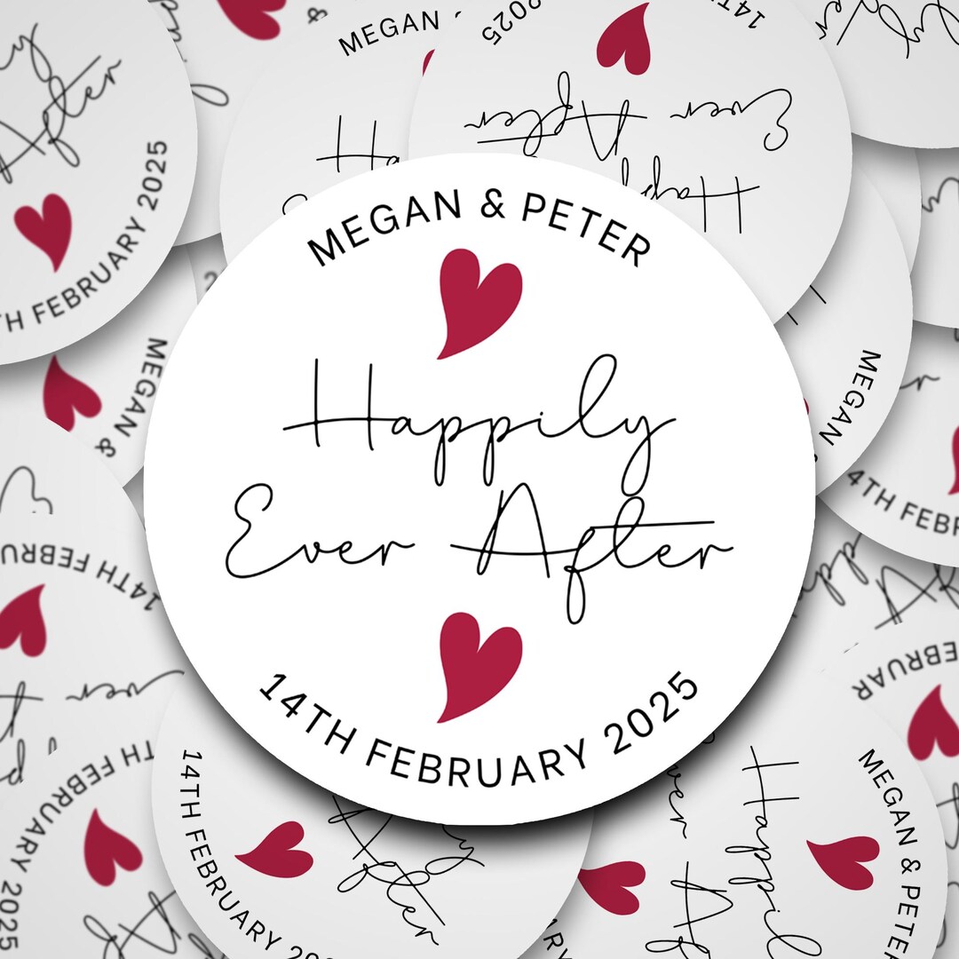 Personalised Happily Ever After Wedding Stickers, Wedding Favour ...