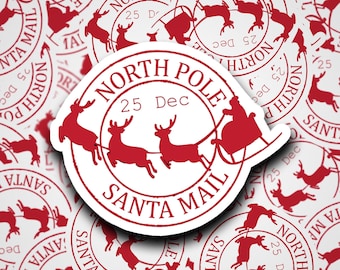 Adesivo postale di Babbo Natale del Polo Nord • Timbro postale con slitta di Natale