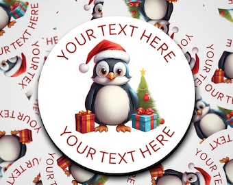 Adesivi natalizi personalizzati a forma di pinguino, adesivi personalizzati, etichette regalo di Natale, etichette natalizie, bambino di Natale con regali