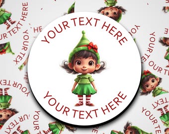 Adesivi natalizi personalizzati con elfi carini e femminili, adesivi personalizzati, etichette regalo di Natale, etichette natalizie, elfo di Natale con regali