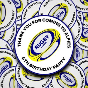 Personalised Rugby League stickers, Rugby league ball with your text, birthday party stickers, party bag stickers, custom stickers