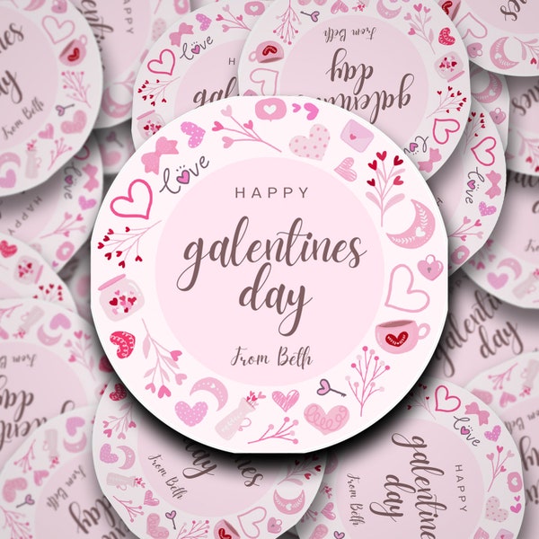 Pretty pink personalised Galentines stickers for your girlfriends this valentines day, Galentines day personalised business stickers