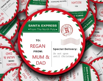 Adesivi personalizzati Santa Express dal Polo Nord. Adesivi con filigrana del Polo Nord. Adesivi da non aprire prima di Natale.