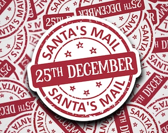 Adesivi natalizi rotondi da 50 mm Santa's Mail - Francobollo postale - Etichette per imballaggio festive