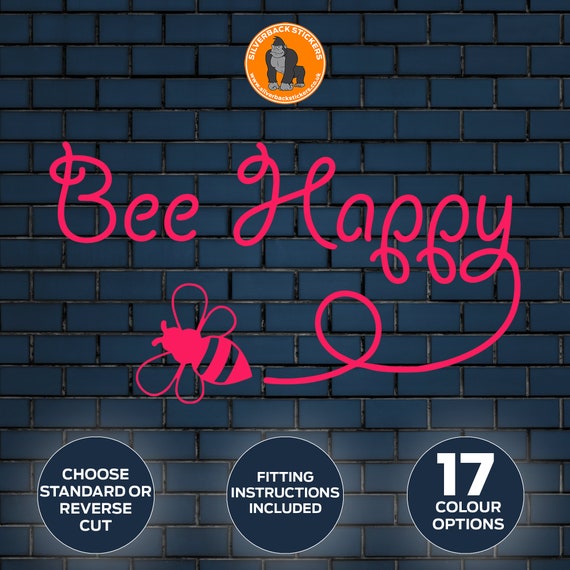 Bee Happy Auto Aufkleber 2er Pack Auto Aufkleber im Bee Happy Design mit  schönem Text und einer Biene am Ende Erhältlich in 17 Farben - .de