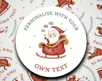 Adesivi personalizzati con slitta di Babbo Natale ad acquerello • Etichette personalizzate per regali di Natale • Etichette per regali per bambini • Adesivi festivi
