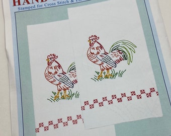 Rooster.Hand Towels.Stamped for Cross Stitch and Embroidery.2012 Pattern.Beginner Kit.Teens.Decorative Hand Towels.Farm Girl Vintage