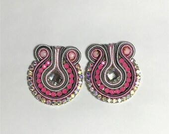 Pink and silver Soutache earrings