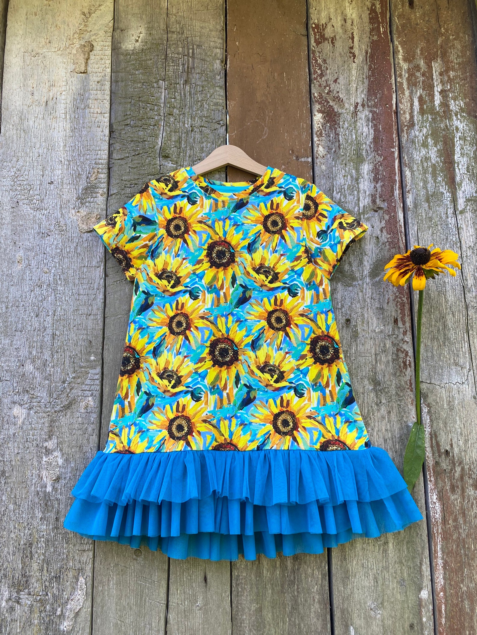 Sunflowers dress for girls Tulle dress Ruffled dress Cotton Etsy