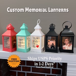 Custom Memorial Lanterns with LED Candle make great gift for Mothers Day, Bereavement Gift, Loss of Loved One, Memorial gift