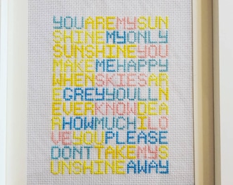 You Are My Sunshine Cross Stitch, Lyrics Cross Stitch, Lullaby Cross Stitch, Baby, Modern Cross Stitch Pattern, PDF Instant Download