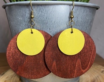 Doppel-Kreis Holz Ohrringe - Eiche Holz rustikale Ohrringe - Eco Sommer Ohrringe zum Verkauf - Runde Ohrringe handgefertigt groß
