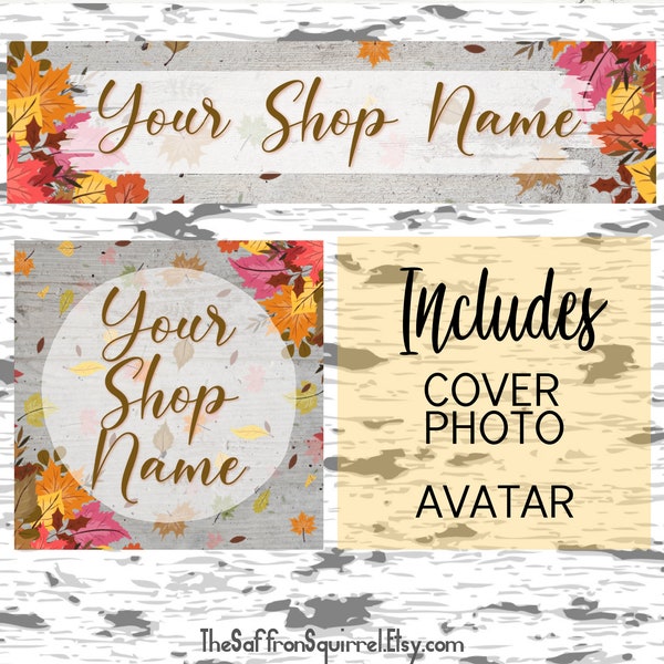 Etsy Fall Shop Cover en Avatar Set, Autumn Etsy Banner, Shop Banner, Shop Graphics, Fall Leaves, Autumn Leaves, Rustiek hout