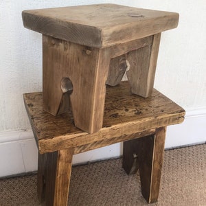 Wooden Stool - Rustic Farmhouse Style Stools - Handmade from Chunky Reclaimed Wood