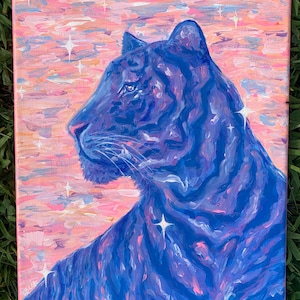 Pintura acrílica de tigre 11x14, arte de vida silvestre, regalo amante de los animales, decoración de la selva, arte lindo de la pared, arte caprichoso, arte surrealista, estética del arte de ensueño